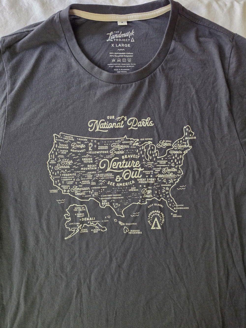 Landmark Project National Parks Map T-shirt Charcoal Grey Mens Size XL EUC